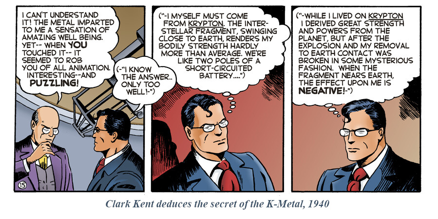 Clark Kent discovers the secret of the K-Metal, 1940