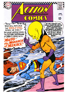 Cover to Action Comics #338, 1966; featuring the Future Superman of 2965