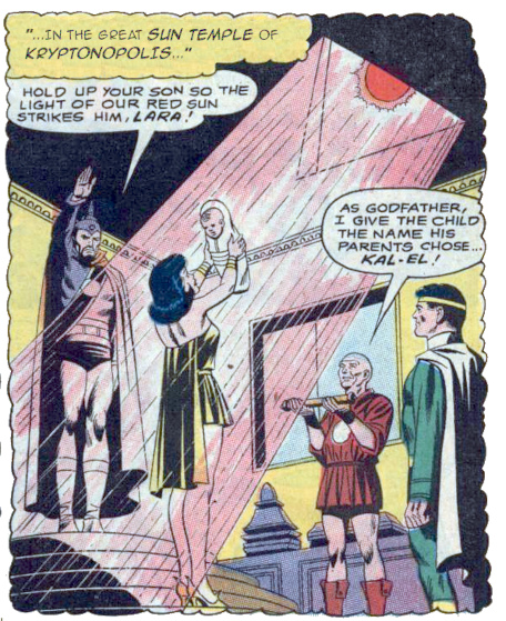 Kal-El undergoes his ritual naming ceremony in the great Sun Temple in Kryptonopolis